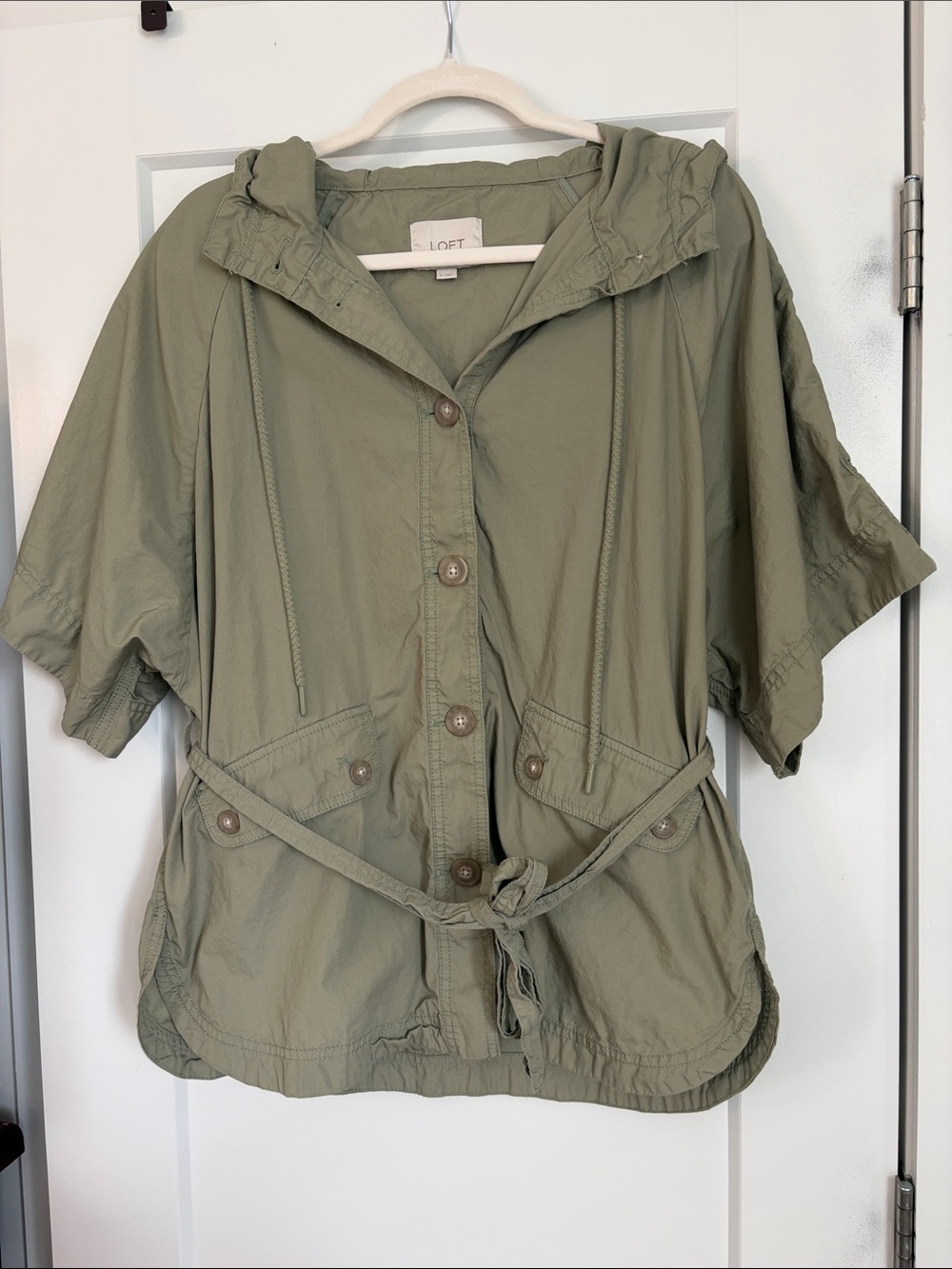 LOFT Hooded Olive Utility Jacket with Tie Waist